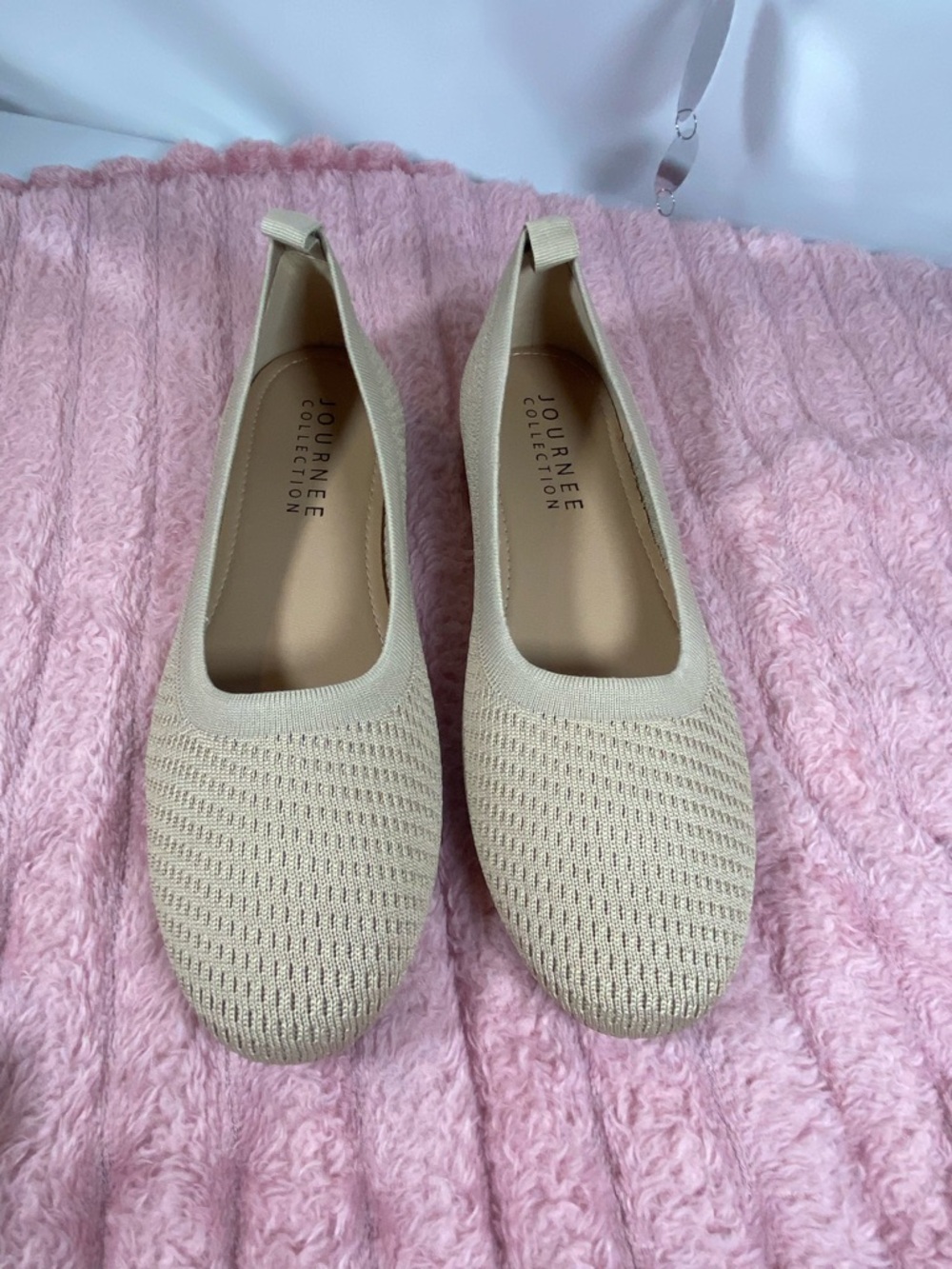 Journee Collection Women's Knit Slip-On Ballet Flats in Beige